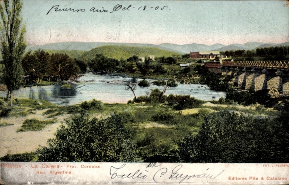 Postcard La Calera Prov. Cordoba Argentina, Puente, bridge on the river