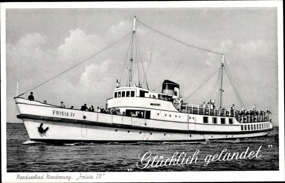 Ansichtkaart Norderney in Ostfriesland, stoomboot Frisia IV, rederij Norden-Frisia