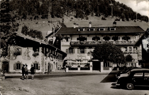 Postcard Wallgau Upper Bavaria, Hotel Gasthof zur Post