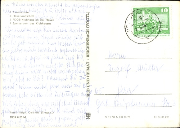 Postcard Bredeiche Fürstenberg on the Havel, Schulzensee, FDGB clubhouse on the Havel, dining room