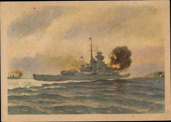 Postcard Kriegsmarine, battleships Gneisenau and Scharnhorst, Engl. Aircraft carrier Glorious, 1940