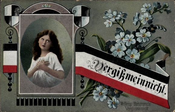 Passepartout PC forget-me-not, portrait of a young woman, patriotism, I. WW