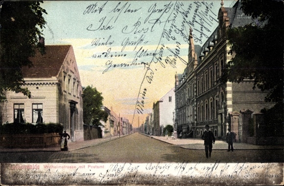 Postcard Luckenwalde in Brandenburg, Wilhelmstraße with post office
