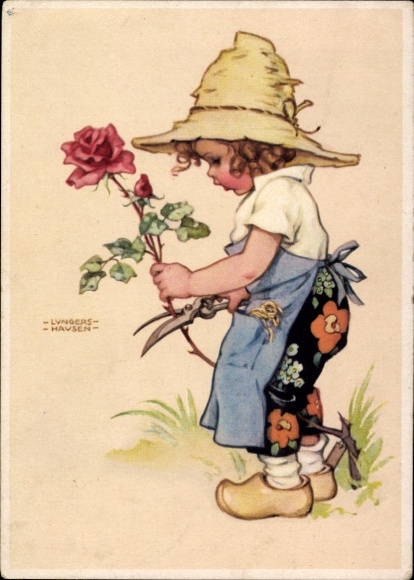 Artist Postcard Lungershausen, Ilse Wende, Happy Birthday, Girl with Rose, Flower Care