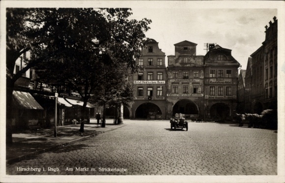 Postcard Jelenia Góra Hirschberg Giant Mountains Silesia, market, knitting shed