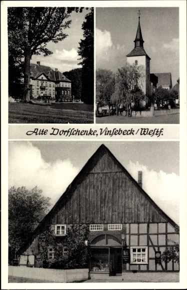 Ak Vinsebeck Steinheim in Westfalen, Alte Dorfschenke, Inh. Joh. Meilenbrock, Kirche