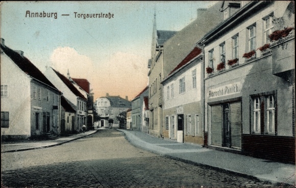 Postcard Annaburg Saxony Anhalt, Torgauerstraße, Albricht Panick shop