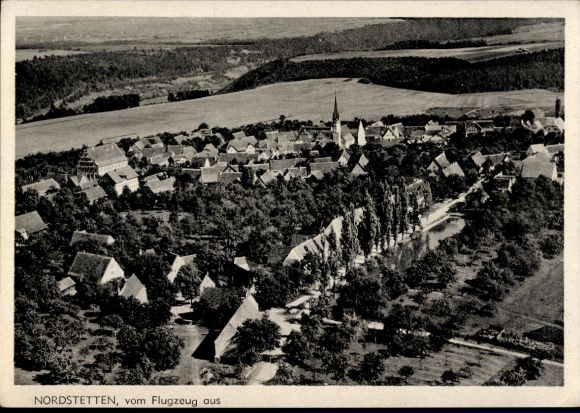 Ak Nordstetten Horb am Neckar, Luftaufnahme von  ländliche Gegend, viele Bäume und Gebäude