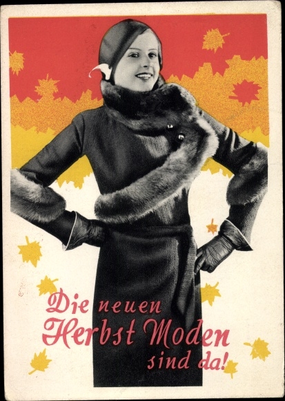 Postcard advertisement for fashion show, new autumn fashion for women
