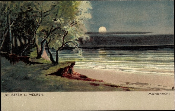 Artist Chromo-Litho At lakes and seas, moonlit night