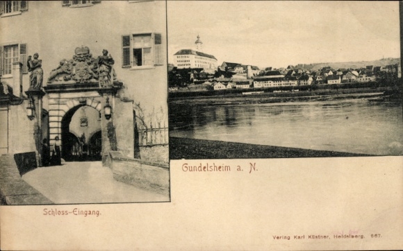 Postcard Gundelsheim am Neckar Württemberg, total, castle entrance