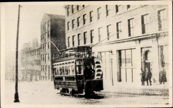 Photo Bradford West Yorkshire England, tram, street scene, passers-by