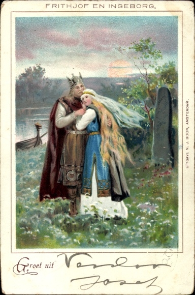 Chromo-Litho Frithjofssage, Frithjof and Ingeborg, Love, Nordic Sage