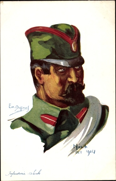 Artist Postcard Dupuis, E., portrait of a Serbian Soldier