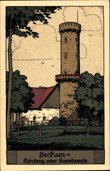 Steindruck Ak Beckum in Westfalen, Höxberg, Soestwarte