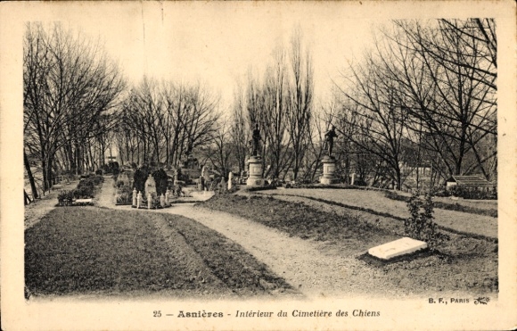 Ak Asnières-sur-Oise Val d'Oise, Innenraum des Hundefriedhofs