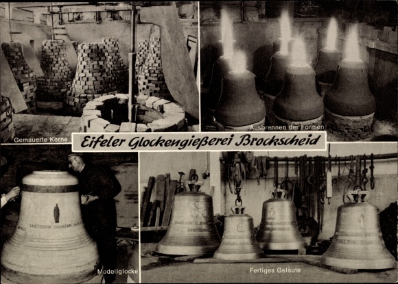 Postcard Brockscheid in the Vulkaneifel, Eifel bell foundry, brick cores, burning out, ringing