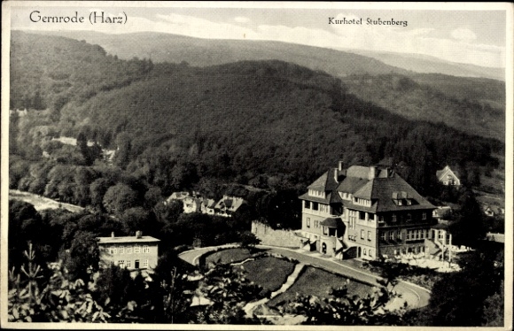 Ak Gernrode Quedlinburg in het Harzgebergte, Kurhotel Stubenberg, Gernrode, Harzgebergte, Landschap