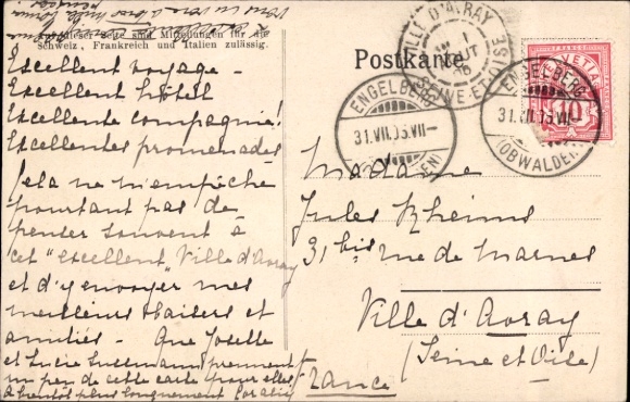 PC Engelberg Canton Obwalden Switzerland, Grand Hôtel Terrasse, mountains in the background, Publisher H. Häck