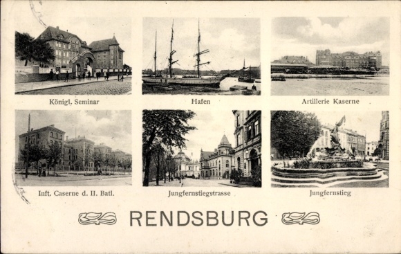 Rendsburg Artillery Barracks, Royal Seminary, Harbor, Artillery Barracks, Infantry Barracks II. Battalion, Jungfernstieg