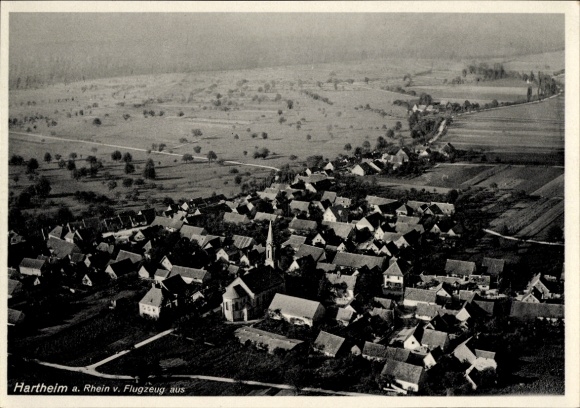 Postcard Hartheim am Rhein, aerial photograph