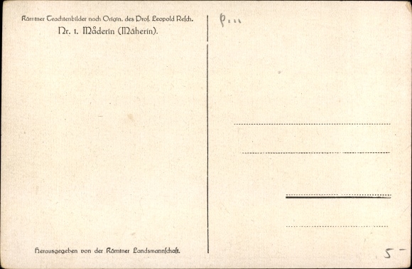 KP artysty Resch, Leopold, Karyntia Austria, Mäderin, Mäherin, tradycyjne stroje karynckie