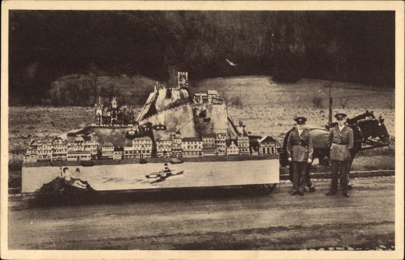 PC Königswinter in the Rhein Sieg district, through the world, model of Drachenfels Castle, H. Keller,A. Pluck