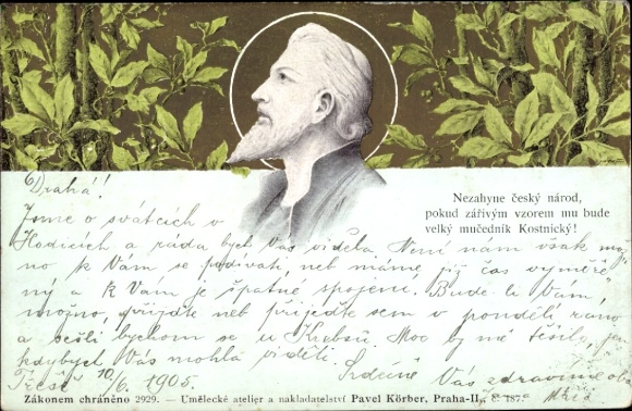 Artist Postcard Körber, Pavel, The Czech nation will not perish, Martyr Kostnicky