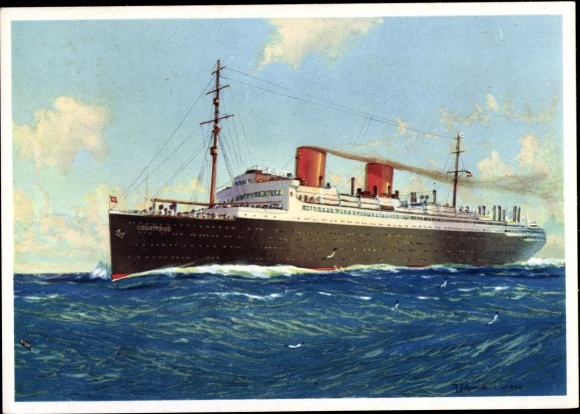 Artist PC steamship Columbus, North German Lloyd Bremen, portside view
