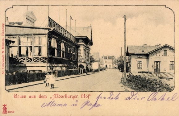 Postcard Hamburg Harburg Moorburg, Moorburger Hof, street section