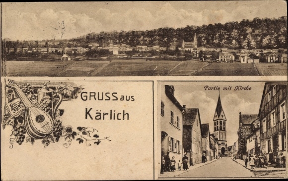 KP Mülheim Kärlich w Nadrenii-Palatynacie, działka z kościołem, lutnia, widok całości