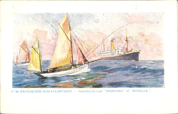 Ak-stoomboot, Paquebot du type Meduana, Moselle, Compagnie de Navigation Sud Atlantique
