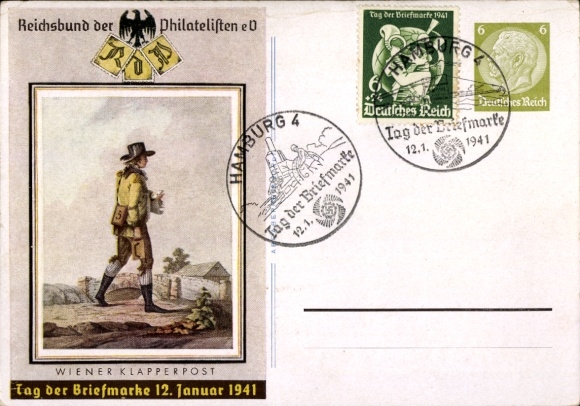 Ganzsachen Ak Wiener Klapperpost, Tag der Briefmarke, 12 Januar 1941, KDF