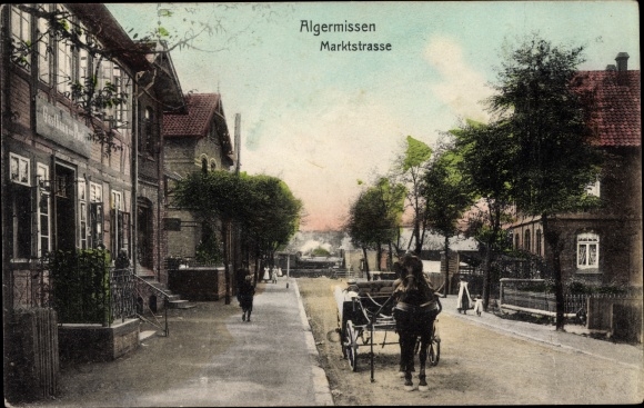 Postcard Algermissen in Lower Saxony, market street, carriage, inn