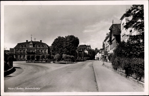 Postcard weir in Baden, station square, street section, restaurant, houses