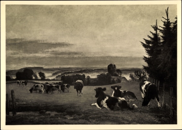 Artist PC Weisgerber, Carl, evening in the Bergisches Land, HDK 549, cows