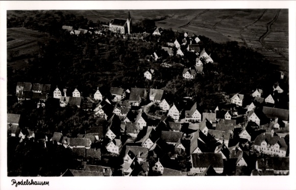Postcard Bodelshausen, view of the town with surroundings, field
