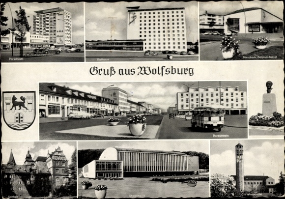 Postcard Wolfsburg in Lower Saxony, various buildings, street view, greetings from city views