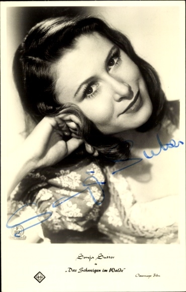 Postcard actress Sonja Sutter, portrait, The Silence in the Forest, autograph