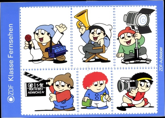 Postcard Mainzelmännchen, ZDF, class television, sticker