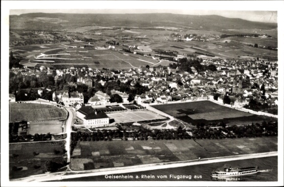 Postcard Geisenheim am Rhein Hessen, aerial photograph