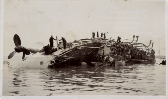 Photo Postcard British warship HMS Gladiator, sunk 1908