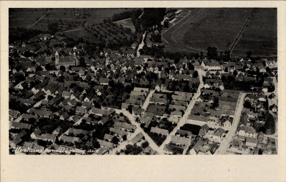 Postcard Iffezheim am Rhein, aerial photograph