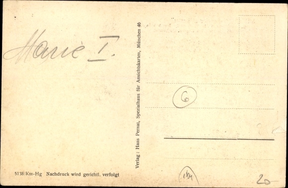Postcard Munich, Pension Gierster, Galleriestraße 15 a/I.