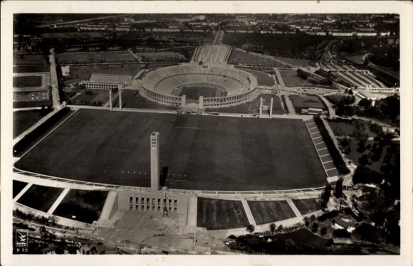 Ak Berlin Charlottenburg Westend, Reichssportfeld, Olympiastadion, Fliegeraufnahme