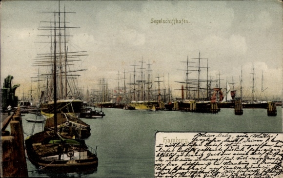 Postcard Hamburg Altona Neumühlen Oevelgönne, sailing ship harbor, ships, harbor view