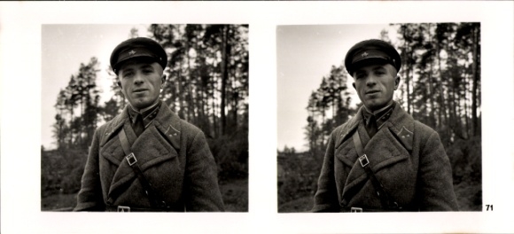 Stereo image photo The Führer's soldiers in the field No. 71 Russian officer, demarcation line