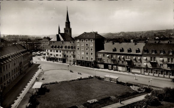 Postcard Zweibrücken in the Palatinate, castle square, view of the town, church in the background, black and white