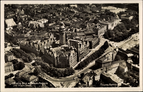 PC Leipzig in Saxony, aerial view of the city center, new town hall