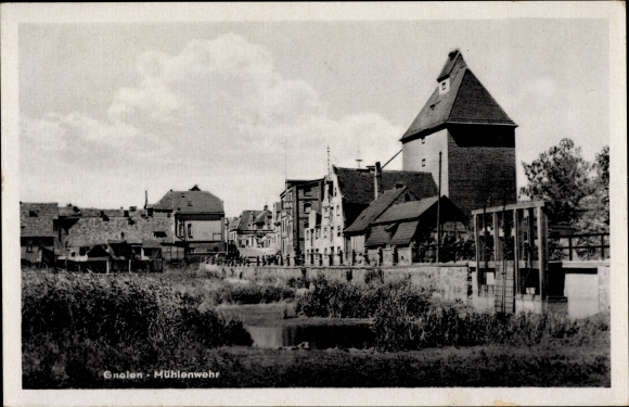 Postcard Gnoien in Mecklenburg, mill weir, partial view